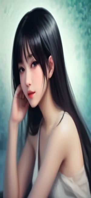 色图 App 详情浏览界面，展示大图与收藏按钮，画面柔和颗粒质感